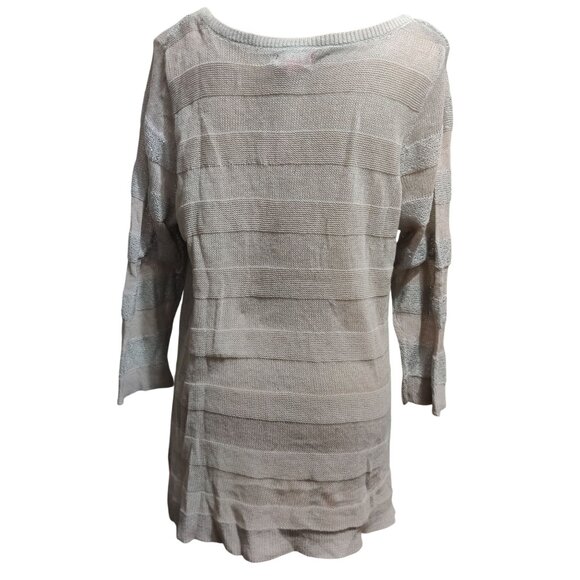 Elle Striped Sequin Sweater Lightweight Open Knit Sparkle Pullover Beige Size XL - Picture 2 of 6
